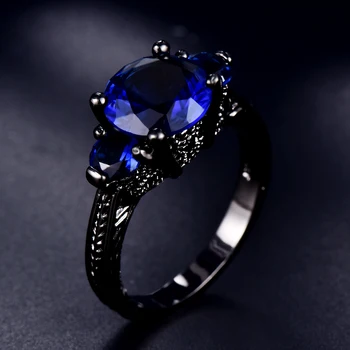 Kúzlo Ženy Modré Crystal Kameň Šperky Klasické 14KT Čierne Zlato Snubné Prstene Pre Ženy Vintage Nevesta Kolo Zásnubný Prsteň