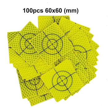 100ks Fluorescenčná žltá-zelená Reflektor Účtovná 60 x 60 mm ( 60x60 ) Reflexné pásky cieľ pre totálna stanica