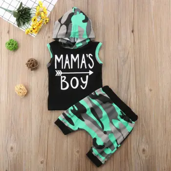 2018 Lete Lebky Chlapec 2ks Batoľa Baby Boy Šaty s Kapucňou Kamufláž Oblečenie T-shirt Topy+Nohavice Oblečenie Set sa Dieťa Bebe Oblečenie