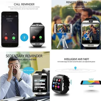 2019 Bluetooth Smart Hodinky Mužov Q18 s Kamerou Facebook Whatsapp Twitter Sync SMS Smartwatch Podporu SIM TF Karta pre IOS a Android