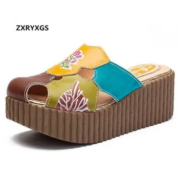 2019 Slávny Najnovšie Kúzlo Farieb Originálne Kožené Sandále, Topánky Platformu Žena Kliny Papuče Letné Módne Sandále Dámske Topánky