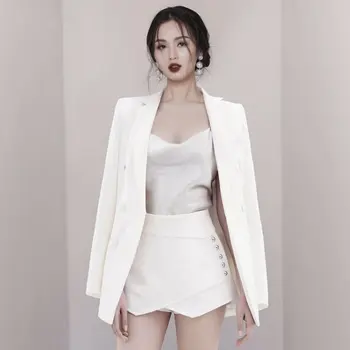 2020 S-XL Plus Veľkosť Womens Vyhovuje Sako A Sukňa s Drážkou kórejský Dlhé Sako Bunda+Nepravidelný Nit Sukne Jar Jeseň 2 Ks