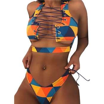 2020 Sexy Brazílske Bikiny Žien Plavky Africkej Tlače Obväz Plavky Oka Remeň Bikini Set Vysoký Pás Plavky Plus Veľkosť