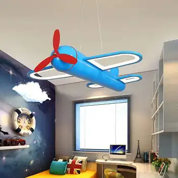 2021 Moderné led lustre ľahké lietadlo modré žlté svetlá pre deti izba deti baby chlapci osvetlenie domov luster lampa
