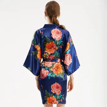 2021 Nové Nevesta Bridesmaid, Svadobné Šaty, Saténové Ženy Sleepwear Tlač Kvet Odev Nadrozmerná Kimono Šaty Hodvábne Intímne Spodná Bielizeň