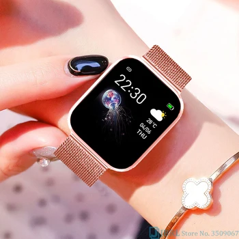2021 Ružová Smart Hodinky Ženy Muži Dámy Smartwatch Fitness Tracker Bluetooth Nepremokavé Hodiny Android IOS Full Touch Smart-Hodinky