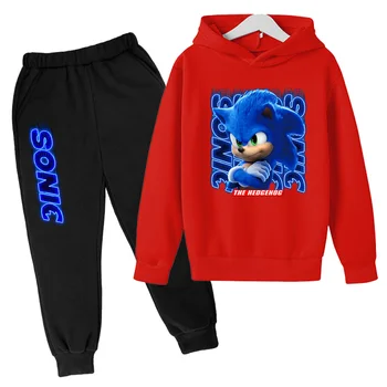 2021Long rukáv Sady Cartoon Sonic the Hedgehog Tlač Baby Chlapci Tepláky Deti Dievča Šport Vyhovuje Hoodies Top+Nohavice 2 ks Súpravy