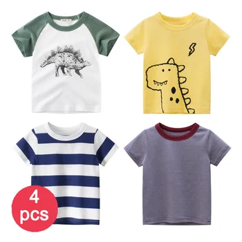 27kids Podpora 4pcs Letné Deti T-shirt Roztomilý Dinosaurus Zvierat Bavlnená Tkanina Voľne Dýchať Pre Deti od 2 do 9 Rokov Oblečenie