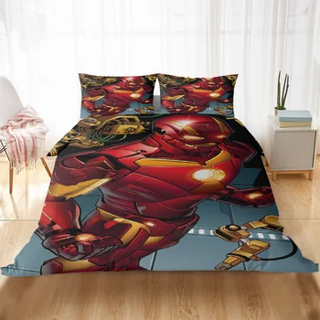3D Iron Man posteľná bielizeň Stanovuje Módny Perinu Nastaviť jednoduché Dvojité Kráľovná Kráľ Obliečky na Vankúš Chlapci Anime Modrá Deka kryt Sady