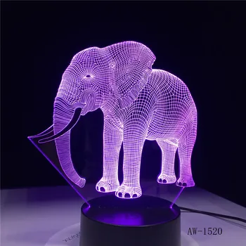 3D LED Nočné Svetlo Tanec Slon s 7 Farieb Svetla, pre Domáce Dekorácie, Lampy Úžasné Vizualizácie Optické Ilúzie AW-1520