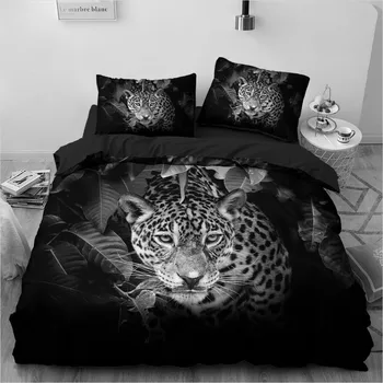 3D posteľná bielizeň Sady Black Leopard Povlaky na Prikrývku Kryt Nastaviť Cumlík Posteľná obliečka na Vankúš Kráľ, Kráľovná Plnej Veľkosti 210*210 Domov Texitle