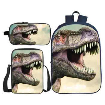 3ks/Set Tlač 3D Zvierat Jurský Park Dinosaur Deti Baby Školské Tašky pre Chlapcov Bookbag Deti Rameno Batoh Študent Taška