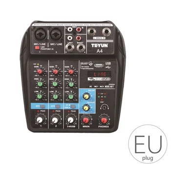 4 Kanály Audio Mixer Zvuk Mixing Console Bluetooth Záznam Fáze Stretnutia Live Vysielanie Suppplies EÚ a USA Plug