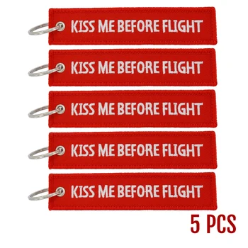 5 KS/VEĽA Kiss Me Pred Letom Keychain Výšivky Anahtarlik Štítok Červený Krúžok na kľúče prívesok pre Letectvo Darčeky Auto Keychains