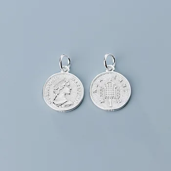 925 Sterling Silver Európskej Kráľovná Okrúhle Mince Charms 12mm Á Farebné Medailón Visieť Prívesky DIY Šperky, Aby Náhrdelník