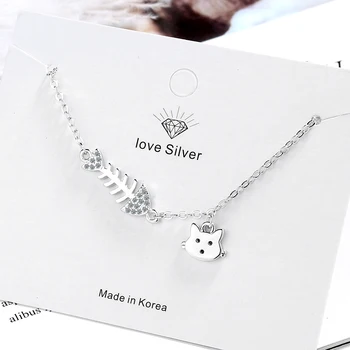 925 Sterling Silver Kreatívne Ručné Mačka Ryby Náramky Nastaviteľné Pre Ženy Očarujúce Módne Šperky Príslušenstvo