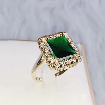 925 Strieborná Farba Emerald Krúžok pre Ženy, Green Jade Anillos Tyrkysové Bizuteria Luxusné Svadobné Drahokam Šperky, Diamantové Prstene