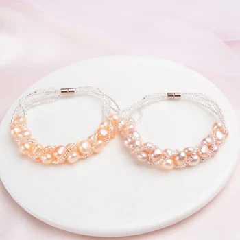 ASHIQI Prírodné Sladkovodné perly Náramok pre ženy Jemné handmade Módy Transparentné sklenené korálky Šperky, svadobné dary