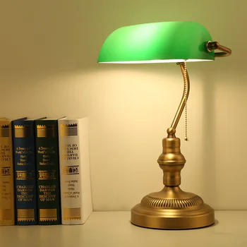 Artpad Retro Staré Vintage Zelená Sklenené Tienidlo Banka stolná Lampa 3 Základná Farba na Železo Stôl Svetlo na Štúdium Office Spálňa Obývacia Izba
