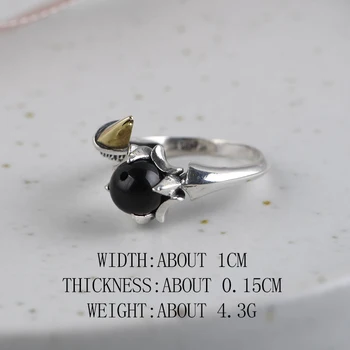BALMORA Reálne 925 Čistého Striebra Otvoriť Prstene pre Ženy, Mužov Retro Eagle Pazúr Punk Krúžky Čierne Zirkón Módne Šperky Anillos