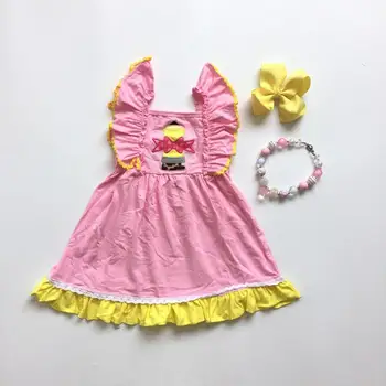 Baby dievčatá letné oblečenie deti späť do školy zdobiť ceruzka tlač šaty deti boutique ružové šaty mathing príslušenstvo