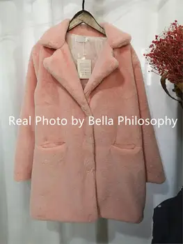 Bella Filozofia 2020 Ženy Noriek Umelú Kožušinu Kabát Pevné Žena Zase Dole Golier Zime Teplé Falošné Kožušiny Lady Kabát Bežné Bunda