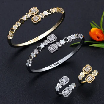 BrideTalk luxusné Afriky Náramok Prsteň CZ shell Šperky Sady Pre Ženy, Svadobné Kubický Zirkón Crystal Dubaj Svadobné Šperky Set