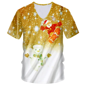 CJLM Mens Skateboard Santa Claus V Krku Tričko Muž Vianočné Snehuliak Tee Tričko 3D Vytlačené Čínsky Štýl T-shirt Na Predaj