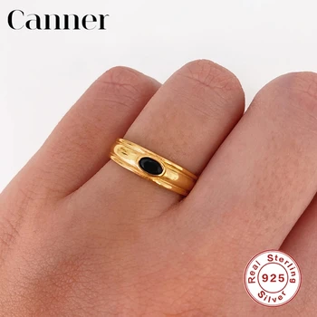 Canner 925 Sterling Silver Prst Krúžky Black CZ Otvorte Nastaviteľné Pár Prstene Pre Ženy, Jemné Šperky Pozlátené Bague anillo W5