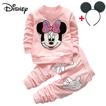 Disney Mickey Novorodenca Dievča Oblečenie na Jar Jeseň Polka Dot s Dlhým Rukávom T-shirt Nohavice, Oblečenie, Deti Bebes Tepláky Behanie