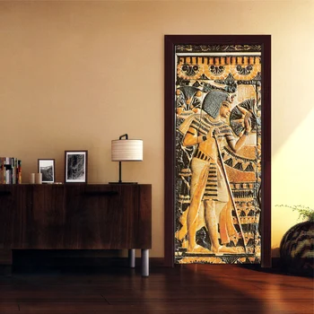Domov Dekor Dverí Nálepky v Európskom Štýle Retro 3D Reliéf Egyptský Faraón Socha Portrét Tapety, PVC Samolepiace Dvere Obtlačky