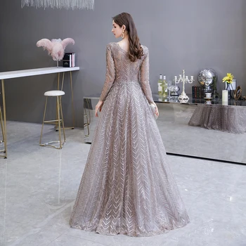 Dubaj Luxusné Dlhý Rukáv Večerné Šaty 2020 Nádherný Tvaru Čipky Skladaný Korálkové Crystal Sexy Formálne Šaty