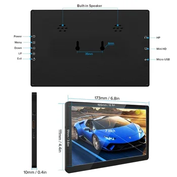 EVICIV 7 palcový Prenosný Monitor pre Prepínač Hra Externú Obrazovku PS4 Xbox Počítač, Notebook IPS Displej 1024x600 Malina USB, HDMI