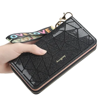 Európa a Amerika hot predaj nové dámske peňaženky módne lesklé zips mobilný telefón taška dlho peňaženky