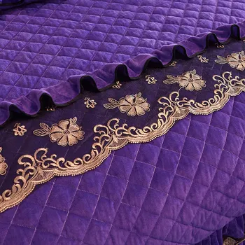 Európa Čipky Crystal Velvet 4pcs posteľná bielizeň Nastaviť Perinu prehoz cez posteľ Hrubé Mäkké Qulited Bavlna Luxusné Dvojlôžkové Kráľovná S obliečky na Vankúše