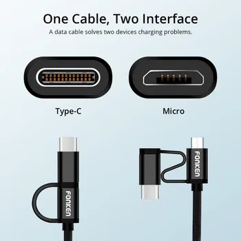 FONKEN 2 v 1, USB Kábel Micro USB Typu C, Rýchle Nabíjanie Telefónu Kábel Mini USB, C Nabíjania 2 Adaptér 1 M pre Mobilný Telefón Káble