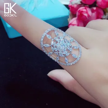 GODKI Luxusné Slnečnice Vyhlásenie Oválne Prstene Pre Ženy, Svadobné Crystal Zirkón Dubaj Svadobné Prst Prstene, Šperky Závislosť 2018