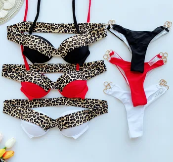 Hirigin Sexy Leopard Patchwork Ženy Bikini Set Obväz Push Up Čalúnená Plavky, Plavky, Letné Kúpanie Oblek 2021 Nových Plaviek