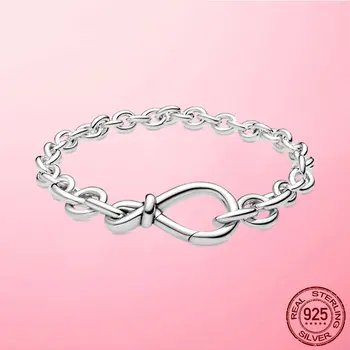 Hot Predaj 925 Sterling SilverChunky Infinity Uzol Reťazca Náramok Viazané Luk-uzol Spona Nekonečnej Lásky Reťazca Náramok šperky