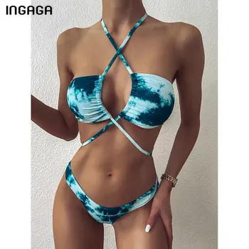 INGAGA Sexy Plavky, Bikiny Mimo Ramenný Plavky Ženy Kríž Obväz Biquini Plaviek Reťazec Čela plavky 2021 Nové