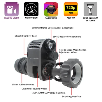 Integrované Megaorei3 Nočné Videnie Rozsahu Video Záznam Lov Kamera pre Puška Optickým Zameriavačom Ďalekohľad Kompaktné a Ľahké