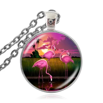 KARAIRIS Ručné Flamingo Obrázok Sklenený Prívesok Náhrdelníky pre Ženy Šperky s Dlhým Reťazcom Náhrdelník Príslušenstvo Darček