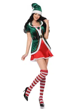 Krásne Zelené Plus Veľkosť Vianoce, Santa Claus Elf Pomocníkov Kostým Sexy Krátke Šaty Vianoce, Nový Rok Oblečenie Žien Festival Oblečenie