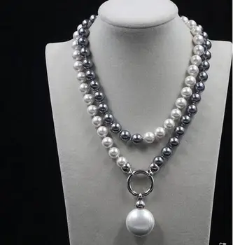 Krásne svadobné sivá Čierna 10 mm south sea AAA shell perlový náhrdelník dlho 35 palcový 50