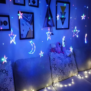 LED Hviezdy, Mesiac, Čítanie Rozprávky Opony String Svetlá na Vianočné Girlandy Vonkajšie Svadobné Party Okno Dekor Nový Rok