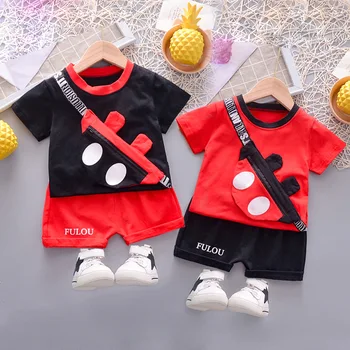 Letné baby detský Set Mickey 2ks tričko+krátke Nohavice batoľa dievča, chlapec oblečenie dieťa oblečenie oblečenie Červená Bavlna chlapci kostýmy