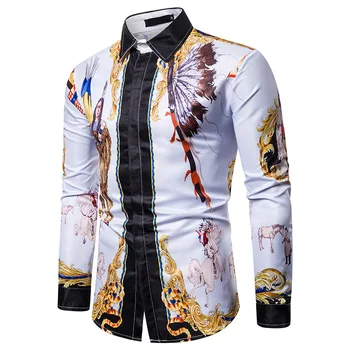 Luxusné Royal Mens Košele Poker Koruny Tlač Slim Fit Dlhý Rukáv Kvetované Košele Mužov Šaty Business Camisa Sociálne Streetwear M-3XL