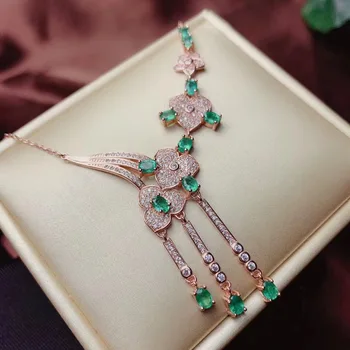 Luxusný Náhrdelník Lady 925 silver Prírodné Emerald Náhrdelník Prívesok Pre Ženy, Svadobné Party Drahokam Šperky
