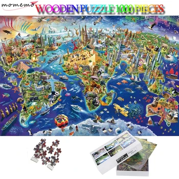 MOMEMO Svete Krajiny a Zvierat Puzzle 1000 Kusov Dospelých Puzzle Vzdelávacie Hračky, Skladačky Puzzle Drevené Puzzle Deti Darčeky