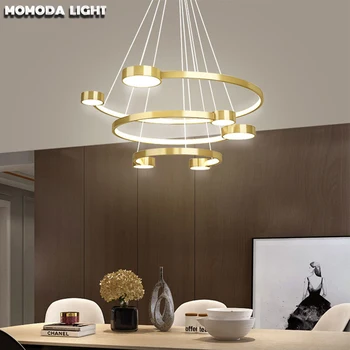 Moderné Kruhu Krúžky LED Foyer Lustre Black/Gold Závesné Svietidlá pre život Jedáleň Loft Villa Home Art Design Svetlá na Čítanie